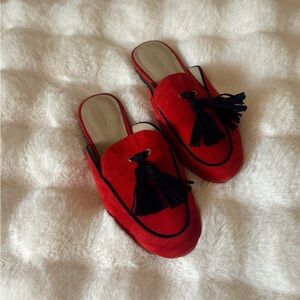 Ann Taylor Size 6 Red Suede Tassel Loafers